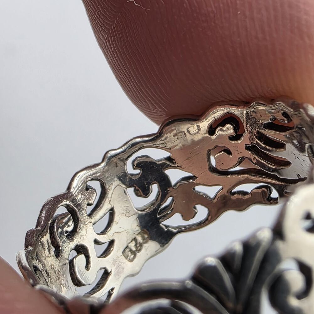 925 Sterling Silver Openwork Band Ring Size 6.75-7 Abstract Wide Filigree Ring - Picture 6 of 7